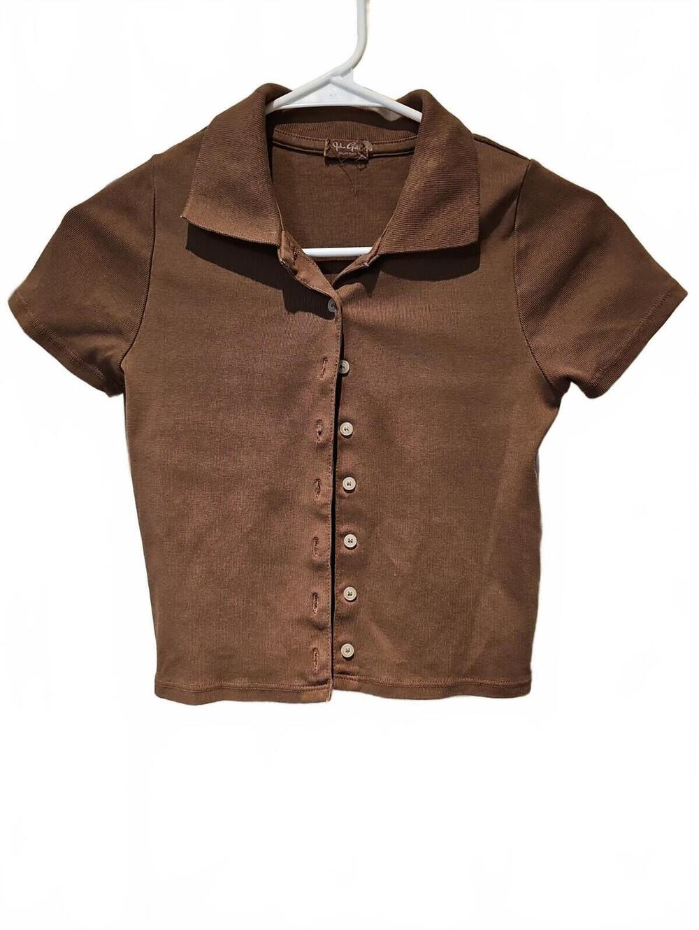 John Galt Brandy Melville Women’s Short sleeve Knit Button Up Size S Brown
